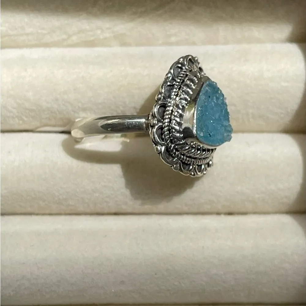 Sterling Silver Light Blue Druzy Ring